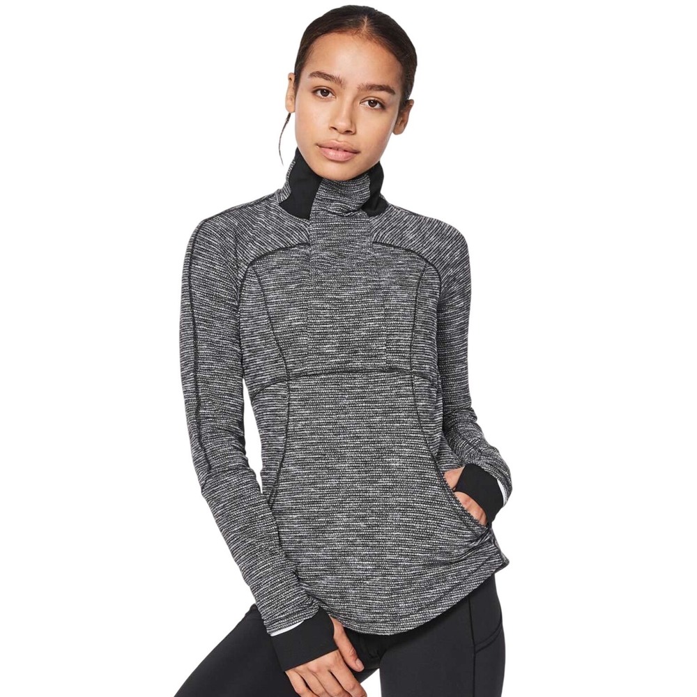 Lululemon Base Runner Half Zip Rulu Running Pullover Coco Pique Black White Sz 8